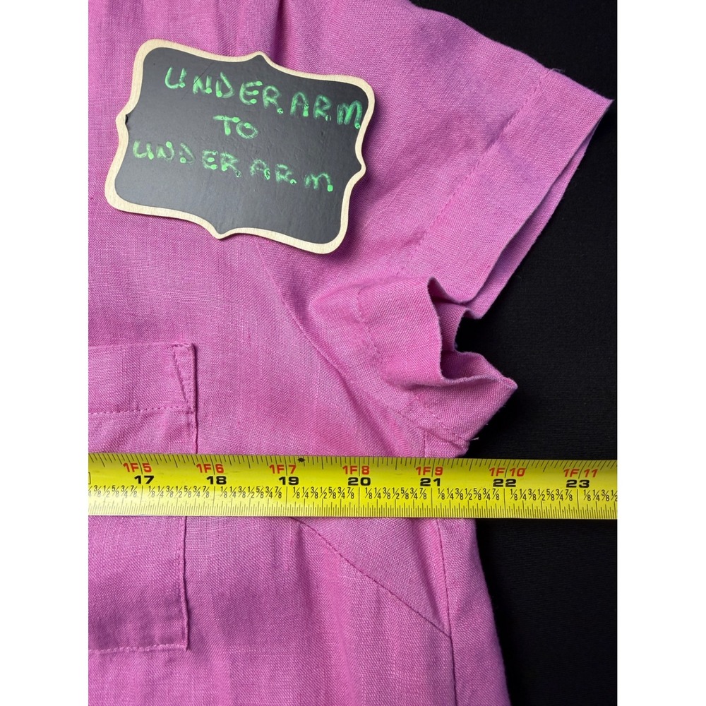 J Jill Linen Shirt Dress Medium Pink Short Sleeve Button Front Pockets Coastal - Picture 12 of 15